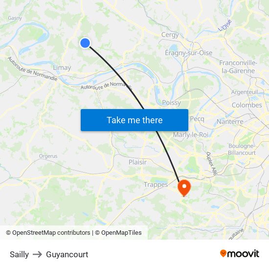 Sailly to Guyancourt map