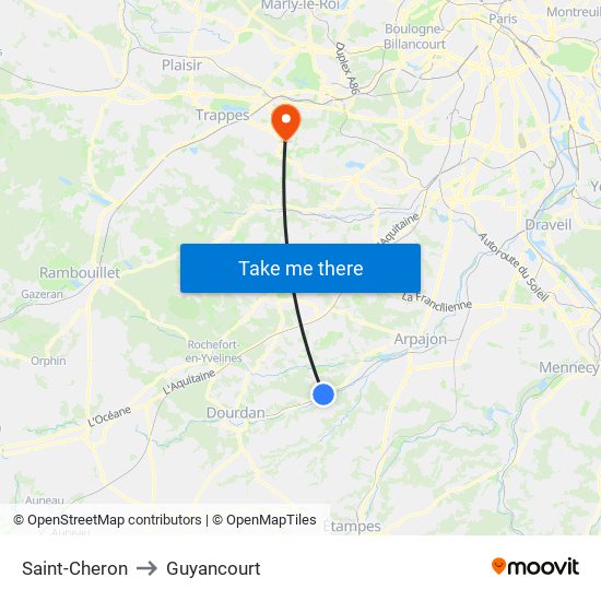 Saint-Cheron to Guyancourt map