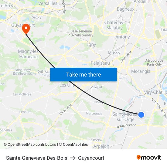 Sainte-Genevieve-Des-Bois to Guyancourt map