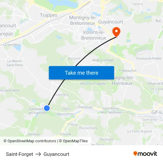 Saint-Forget to Guyancourt map