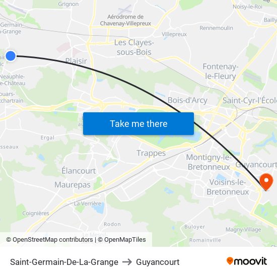 Saint-Germain-De-La-Grange to Guyancourt map