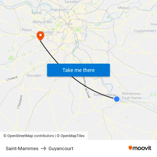 Saint-Mammes to Guyancourt map