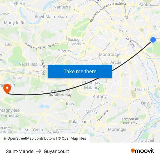 Saint-Mande to Guyancourt map