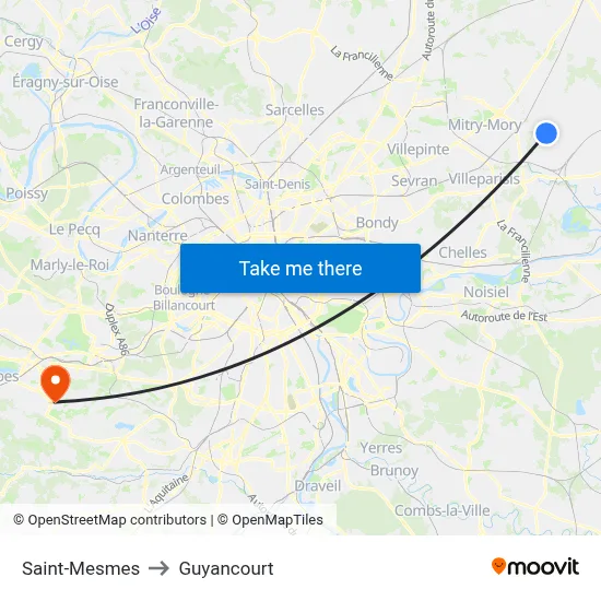 Saint-Mesmes to Guyancourt map