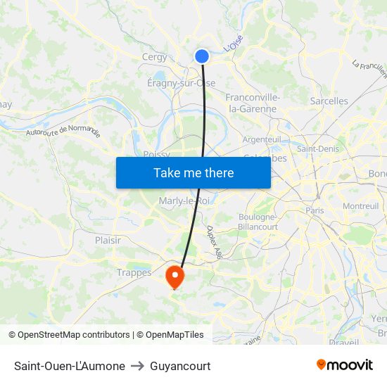 Saint-Ouen-L'Aumone to Guyancourt map