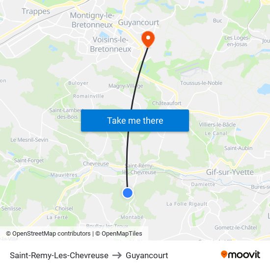 Saint-Remy-Les-Chevreuse to Guyancourt map