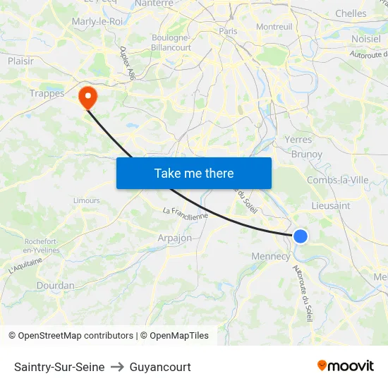 Saintry-Sur-Seine to Guyancourt map