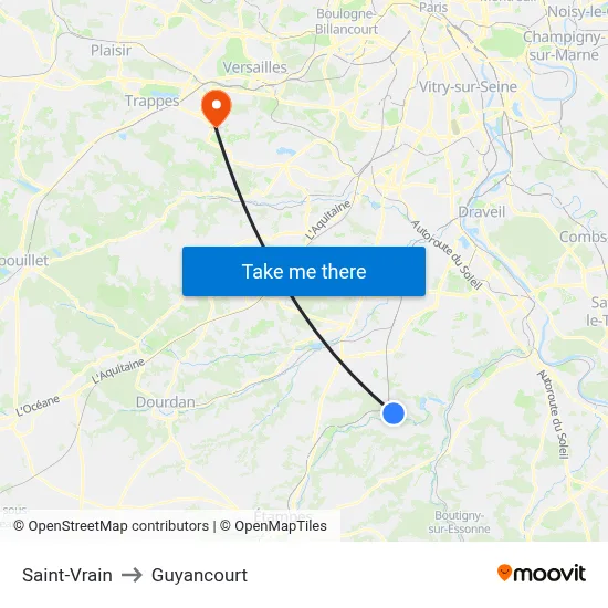 Saint-Vrain to Guyancourt map