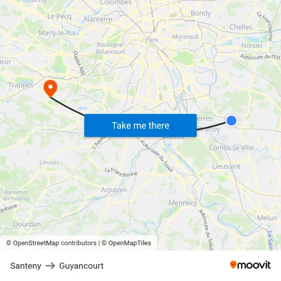 Santeny to Guyancourt map