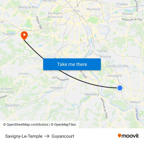 Savigny-Le-Temple to Guyancourt map