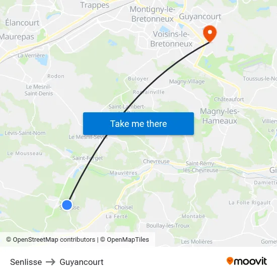 Senlisse to Guyancourt map