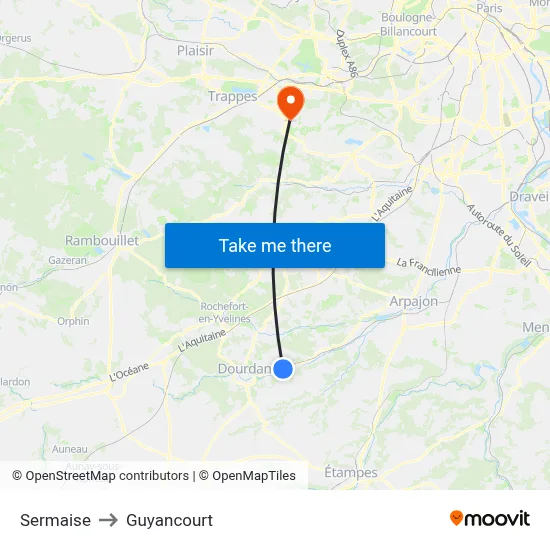 Sermaise to Guyancourt map