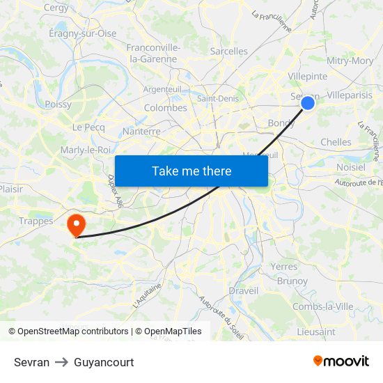 Sevran to Guyancourt map