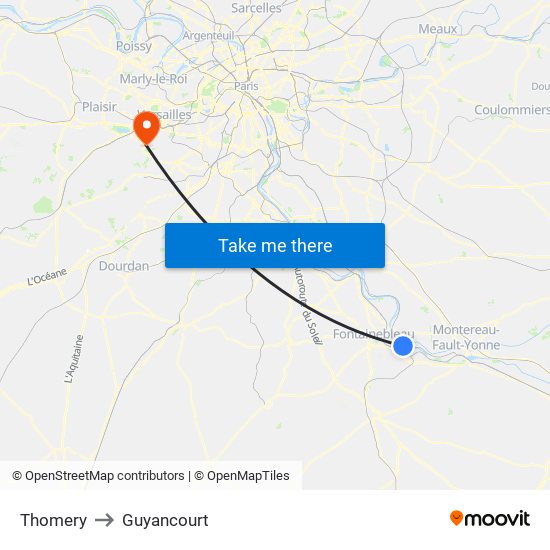 Thomery to Guyancourt map