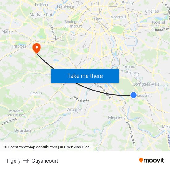 Tigery to Guyancourt map