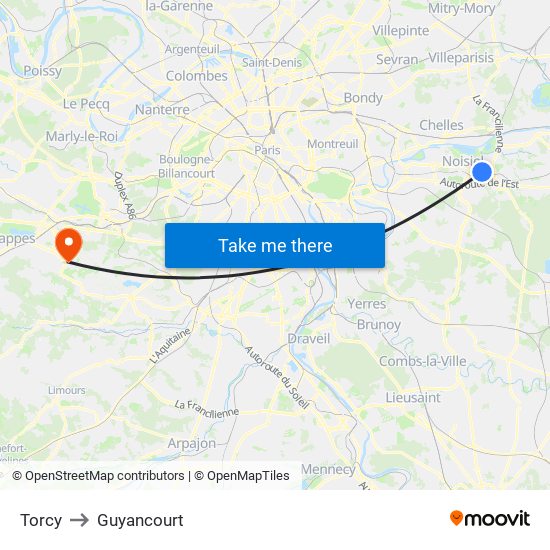 Torcy to Guyancourt map