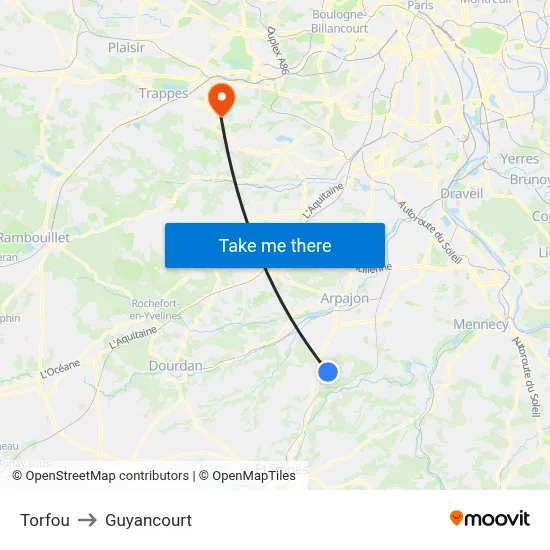 Torfou to Guyancourt map