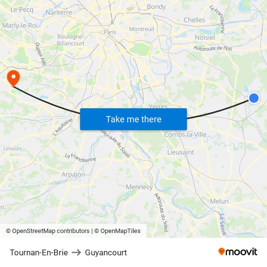 Tournan-En-Brie to Guyancourt map