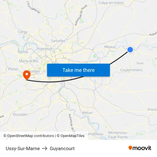 Ussy-Sur-Marne to Guyancourt map