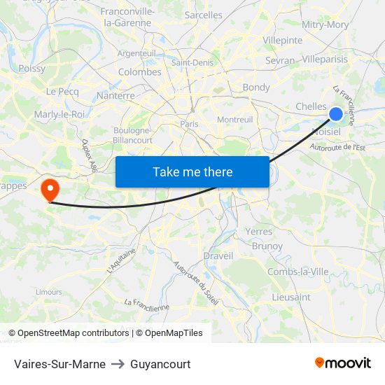 Vaires-Sur-Marne to Guyancourt map