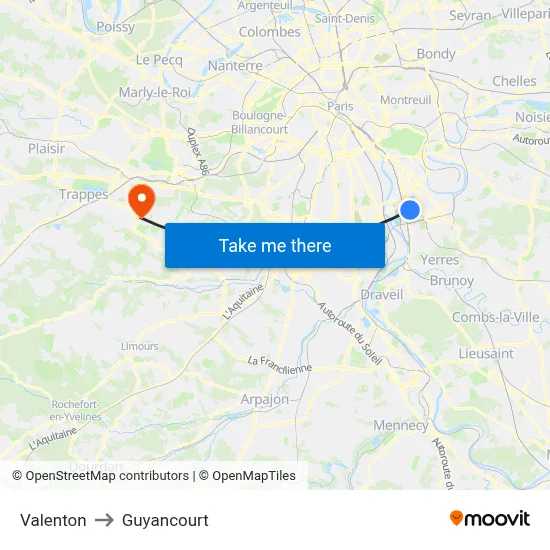 Valenton to Guyancourt map
