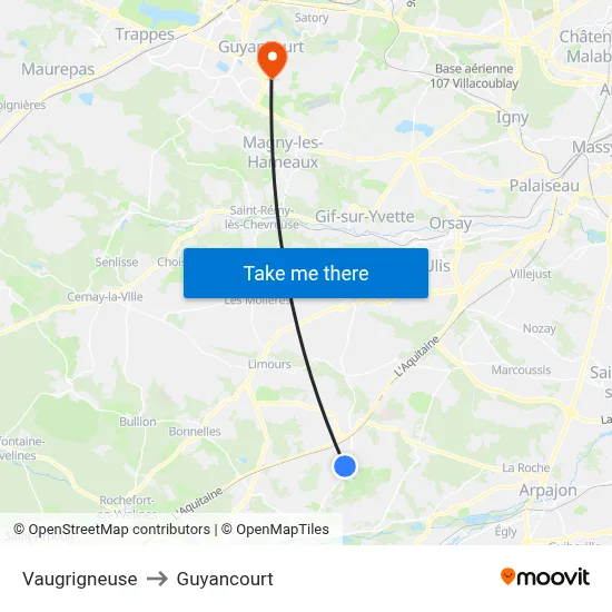 Vaugrigneuse to Guyancourt map