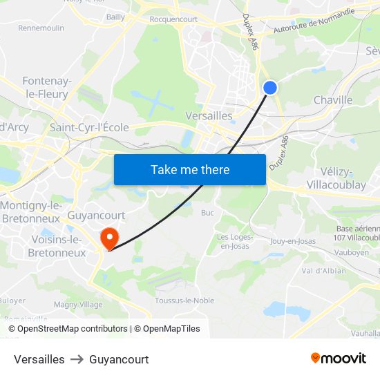 Versailles to Guyancourt map