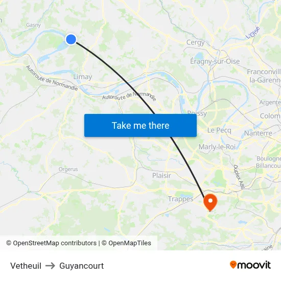 Vetheuil to Guyancourt map