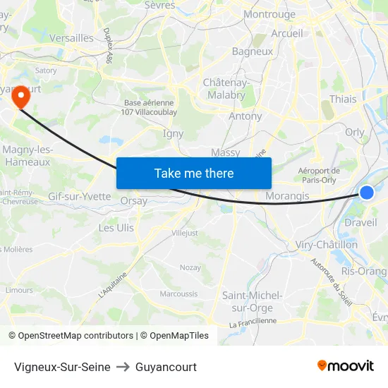 Vigneux-Sur-Seine to Guyancourt map