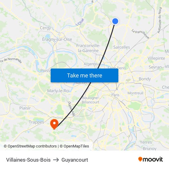 Villaines-Sous-Bois to Guyancourt map