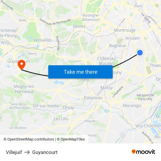 Villejuif to Guyancourt map