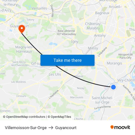 Villemoisson-Sur-Orge to Guyancourt map
