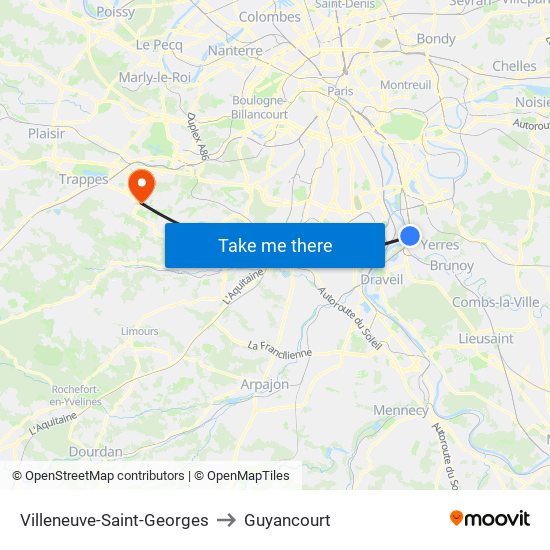 Villeneuve-Saint-Georges to Guyancourt map
