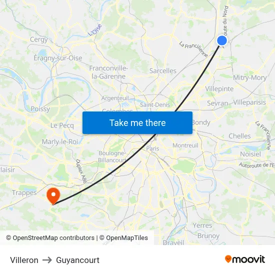 Villeron to Guyancourt map