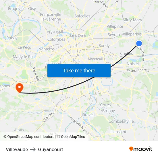 Villevaude to Guyancourt map