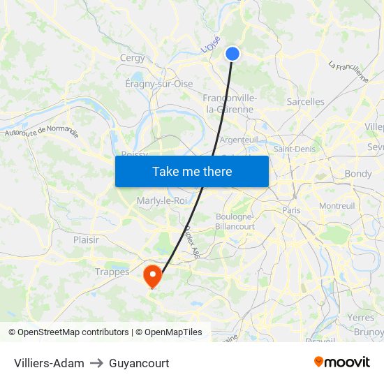 Villiers-Adam to Guyancourt map