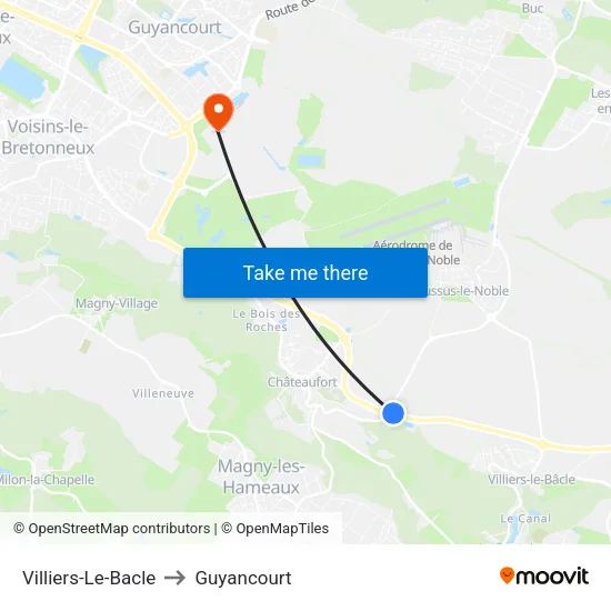 Villiers-Le-Bacle to Guyancourt map