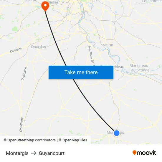 Montargis to Guyancourt map