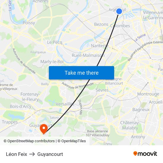 Léon Feix to Guyancourt map