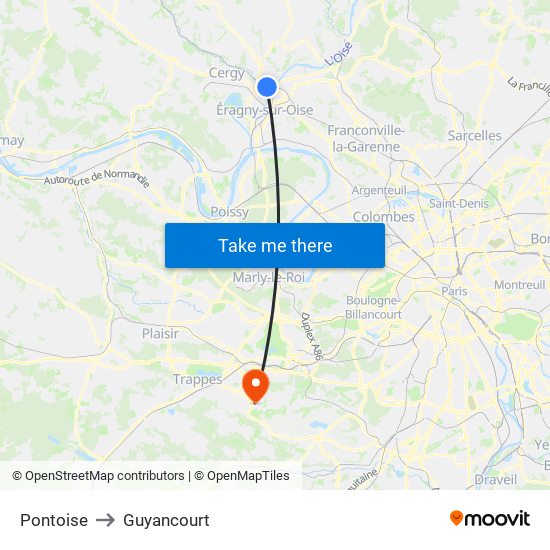 Pontoise to Guyancourt map