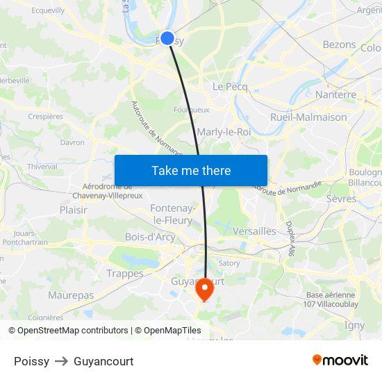 Poissy to Guyancourt map