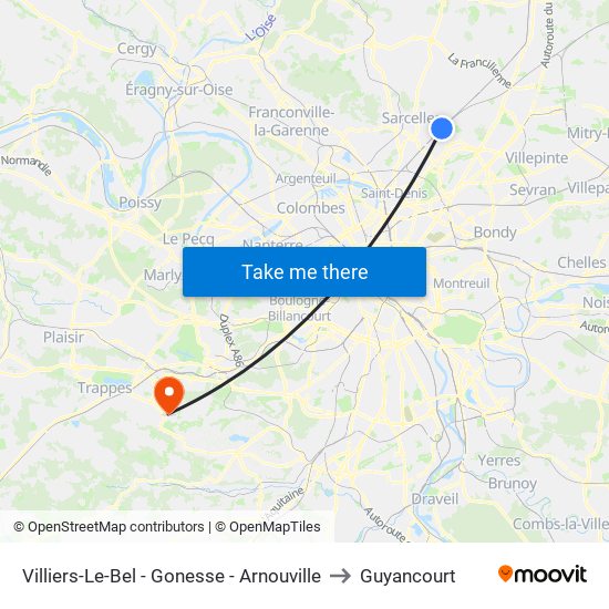 Villiers-Le-Bel - Gonesse - Arnouville to Guyancourt map