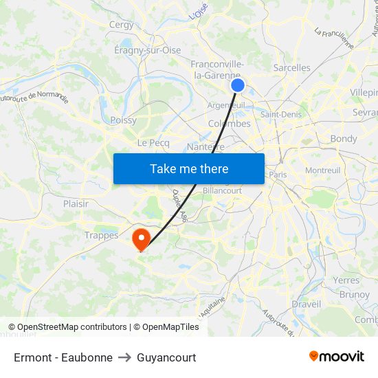 Ermont - Eaubonne to Guyancourt map
