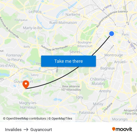 Invalides to Guyancourt map