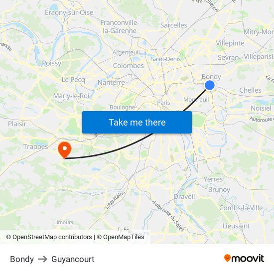 Bondy to Guyancourt map