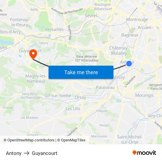 Antony to Guyancourt map