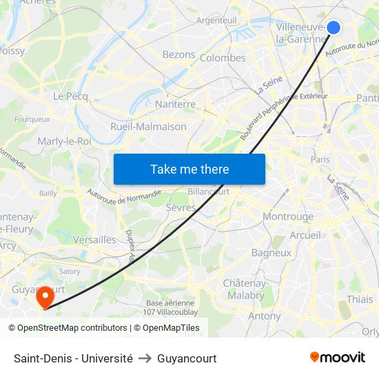 Saint-Denis - Université to Guyancourt map