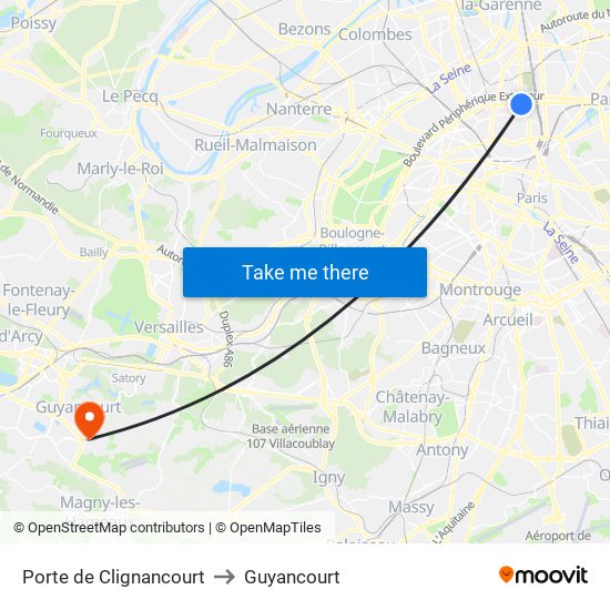 Porte de Clignancourt to Guyancourt map