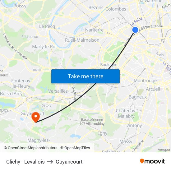 Clichy - Levallois to Guyancourt map