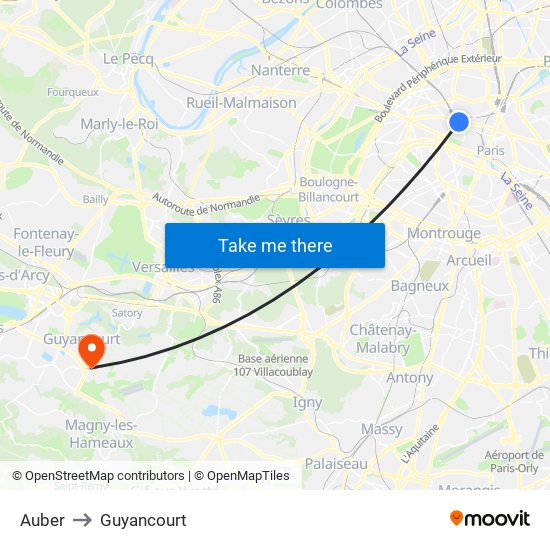 Auber to Guyancourt map